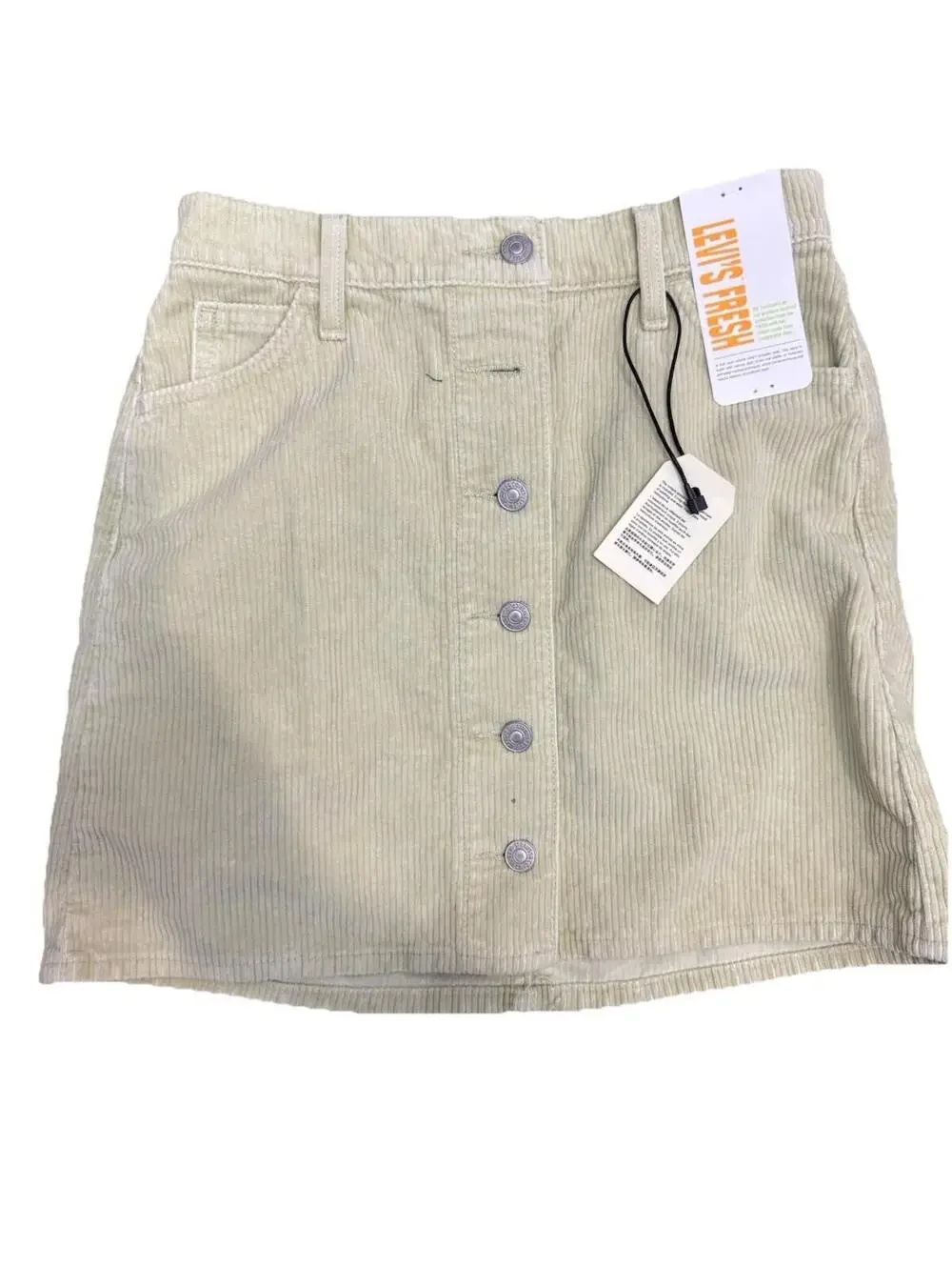 (RFB2) Levis Fresh Premium Corduroy Mini Skirt Size 26 Cream/Sage NWT Button Fly